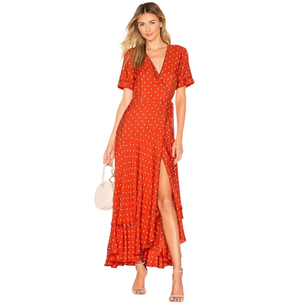 Alexis Orange Print Wrap Dress Graduation Dress